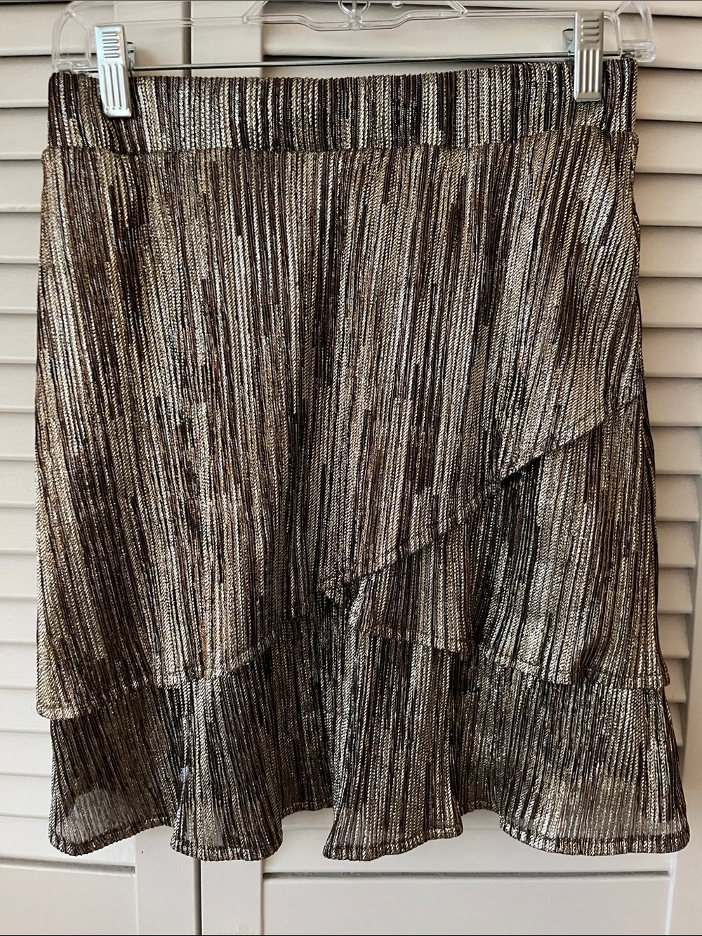 Metallic Tiered Ruffle Skirt in Gold and Black